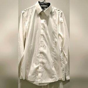 Men's Zagiri White Button Up Long Sleeve Dress Shirt Inside Grey Cuffs Large